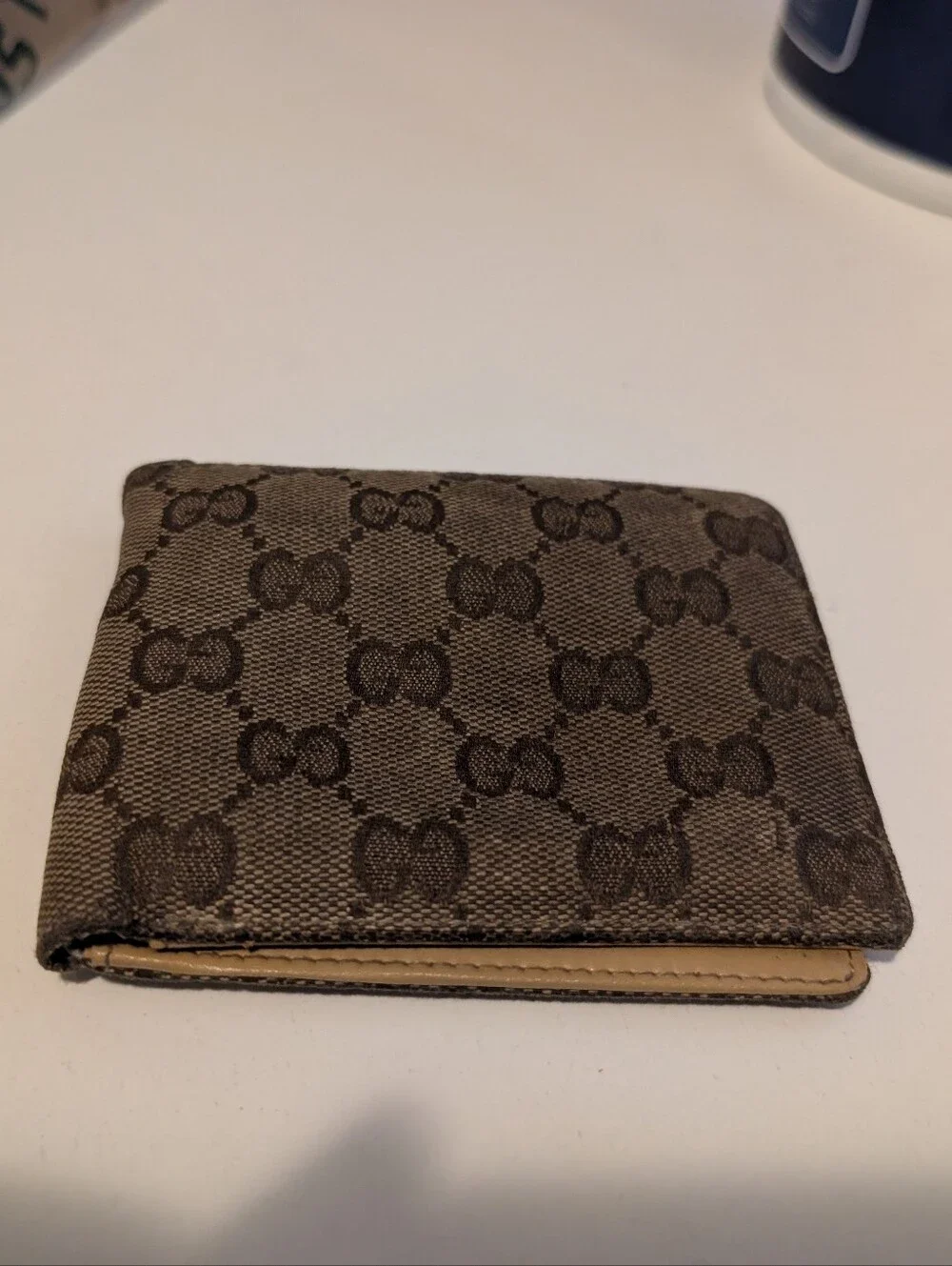 Gucci Card Holder Fabric Wallet Beige And Brown